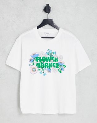 Monki flower market logo tshirt in white