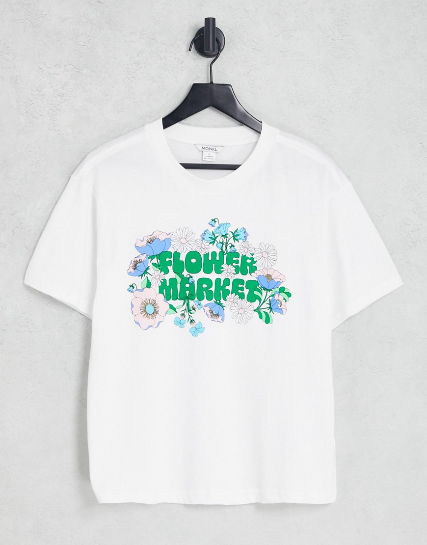 Monki flower market logo tshirt in white