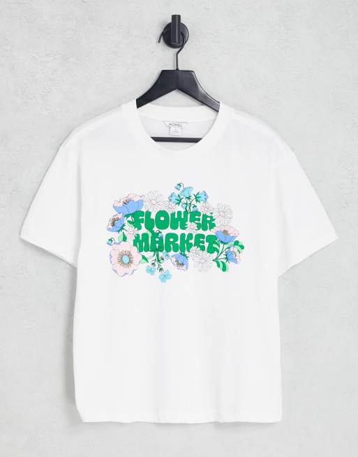 Monki flower market logo t=shirt in white