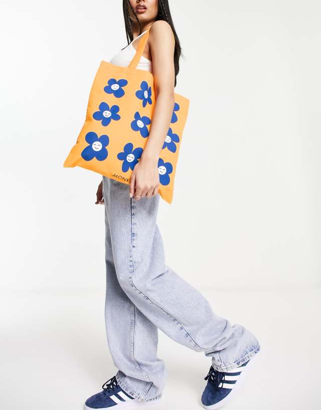 Monki flower print tote bag in orange