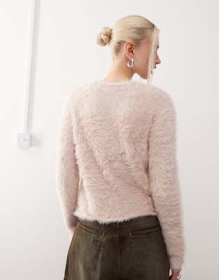 Monki Fluffy Knit Cardigan In Pink