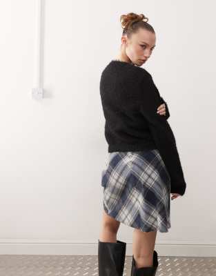 Monki Fluffy Sweater With Cut Out Heart In Black