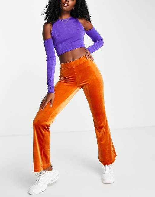 Monki - Fluwelen flare broek co-ord in roest - ORANGE