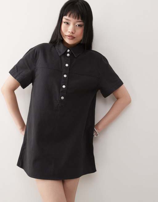 Monki - Forvasket sort og oversized skjortekjole i twill