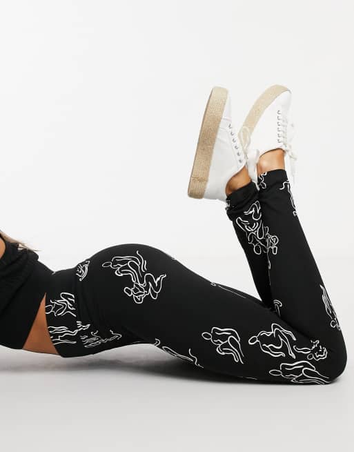 Monki - Frida - Legging en coton à imprimé femme - Noir - BLACK