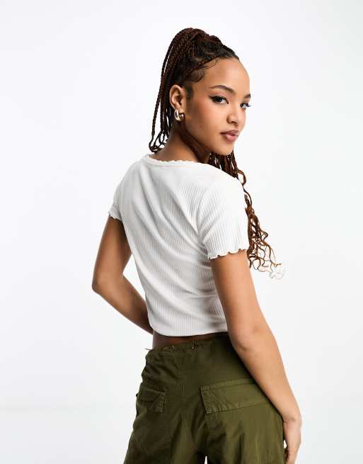 Monki frill edge button front top in white | ASOS