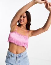 ASYOU tailored satin crop top in pink pop - part of a set