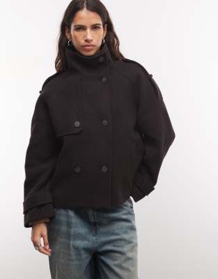 Monki Funnel Neck Jacket In Brown