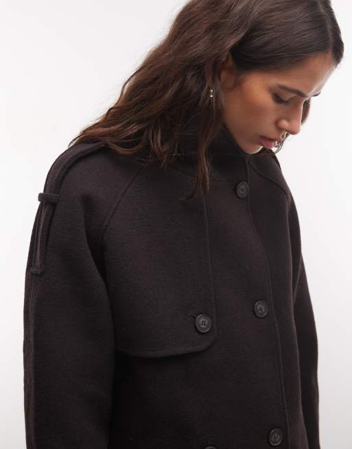 Monki funnel neck jacket in dark brown, 3 of 4