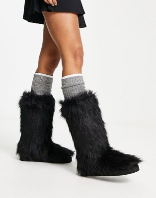 Monki Furry Boot In Black | Asos