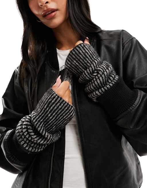 Monki - Gants côtelés bicolores style manchettes - Noir/gris