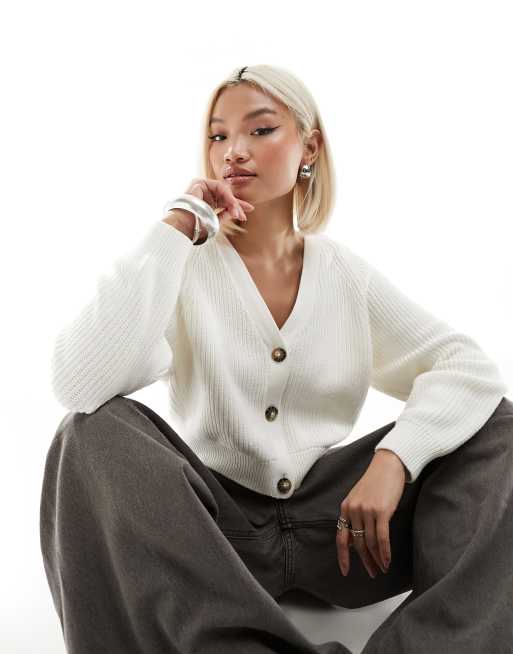 Monki - Gebreid vest met kabels in wit