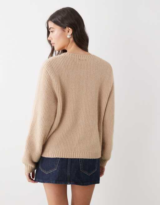 Monki - Gebreid vest met knoopsluiting in beige, 4 van 4
