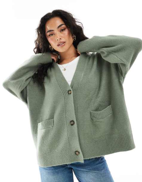 Monki - Gebreid vest met knopen aan de voorkant in lichtgroen - view 1