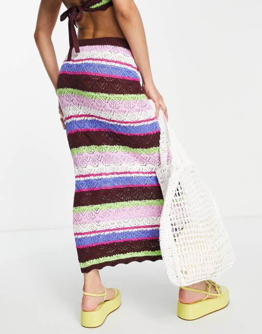 Monki - Gebreide gehaakte rok met strepen in multi, deel van co-ord set, 4 van 4