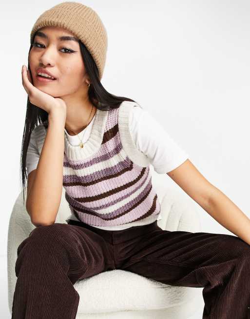 Monki - Gebreide gestreepte spencer in paars