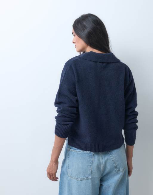 Monki gebreide polotrui in marineblauw, 4 van 5