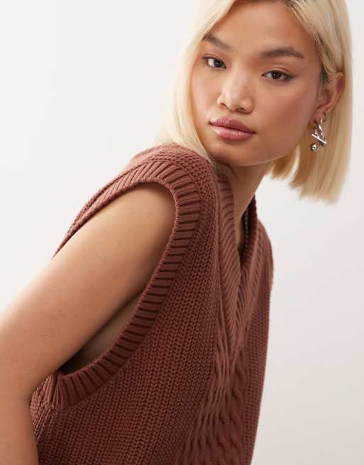 Monki - Gebreide spencer in collegestijl in chocoladebruin, 3 van 4