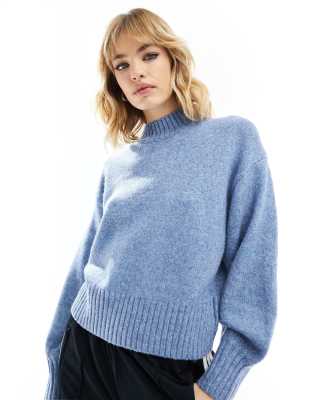 Monki - Gebreide sweater met col in gemêleerd blauw