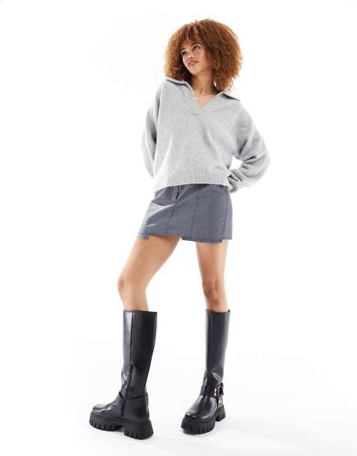 Monki - Gebreide sweater met lange mouwen en polokraag in gemêleerd grijs, 4 van 4