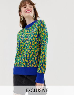 Monki - Gebreide trui met gemengde luipaardprint-Groen