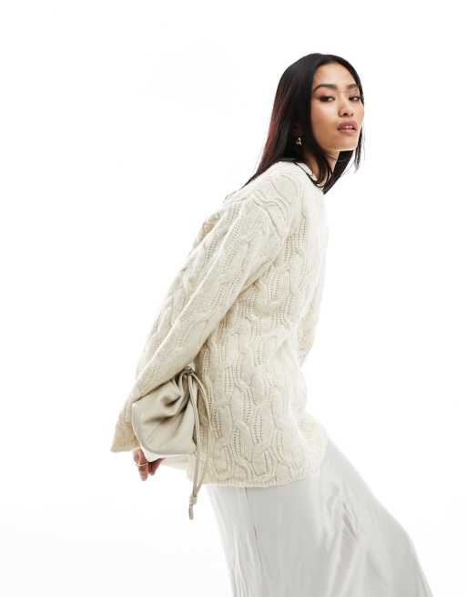 Monki - Gebreide trui met ronde hals en textuur in gemêleerd beige