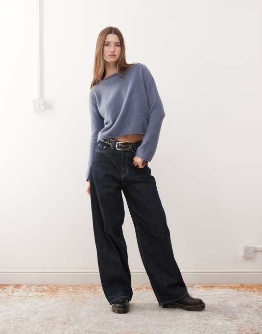 Monki - Gebreide trui met uitlopende mouwen in blauw , 2 van 4