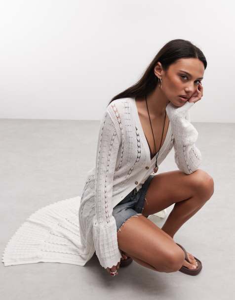Monki - Gehaakt maxi vest met bloemenmotief in wit - view 1