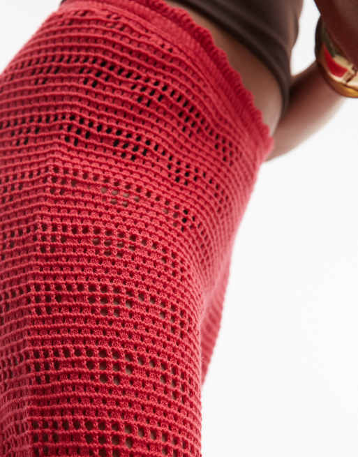 Monki - Gehaakte broek met wijde pijpen in rood, 4 van 5