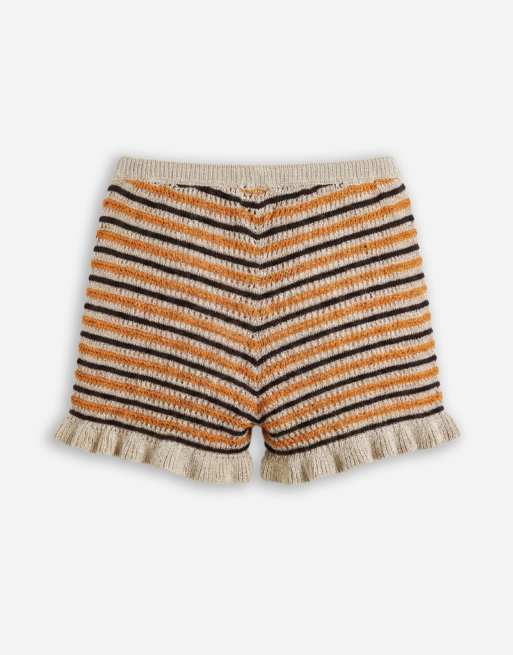 Monki gehaakte shorts met ruche in oranje multistreep, 7 van 7
