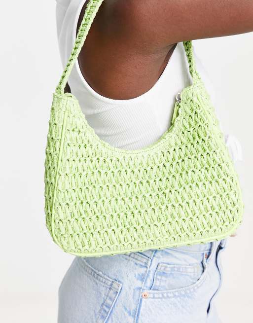 Monki – Gehäkelte Schultertasche in Limettengrün ASOS