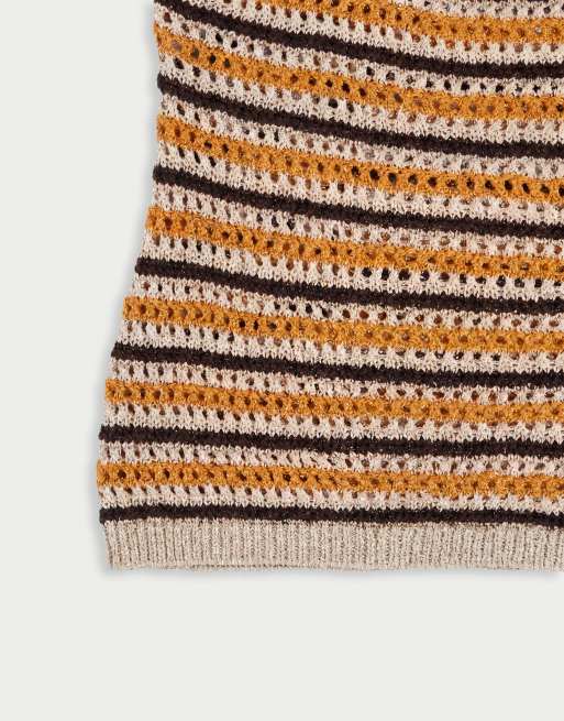 Monki gehäkeltes Neckholder-Top mit orangefarbenen Streifen, 7 von 7