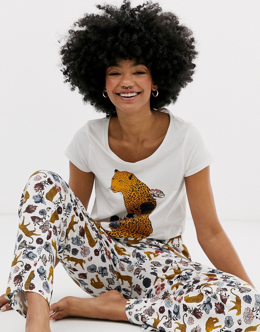 Monki - Gekleurde pyjamaset met luipaard- en bloemenprint-Multi