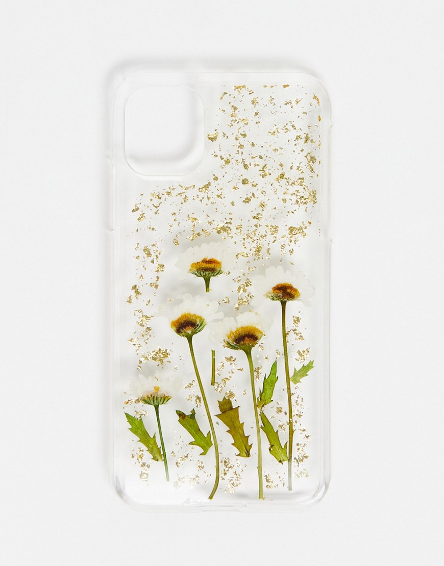 Monki - Gennemsigtigt etui til iPhone 11 med pressede blomster-Multifarvet
