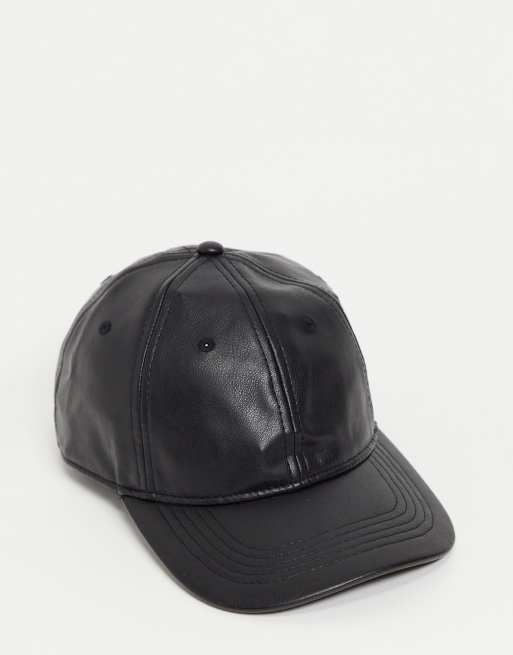 Monki Georgia faux leather cap in black