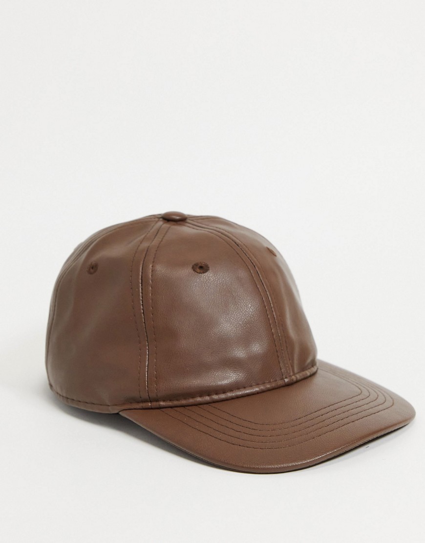 Monki Georgia faux leather cap in brown