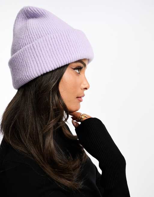 Monki - Geribbelde beanie in lila