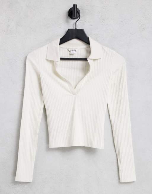 Monki - Geribbelde polotop in wit - WHITE
