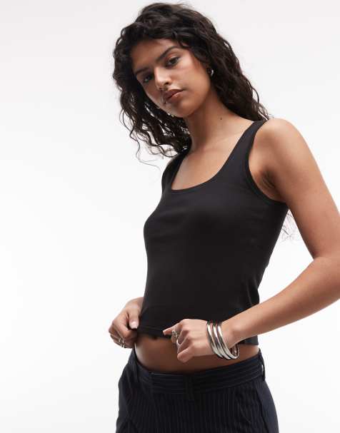 Monki - Geribbelde tanktop in jaren 90-stijl in zwart - view 1