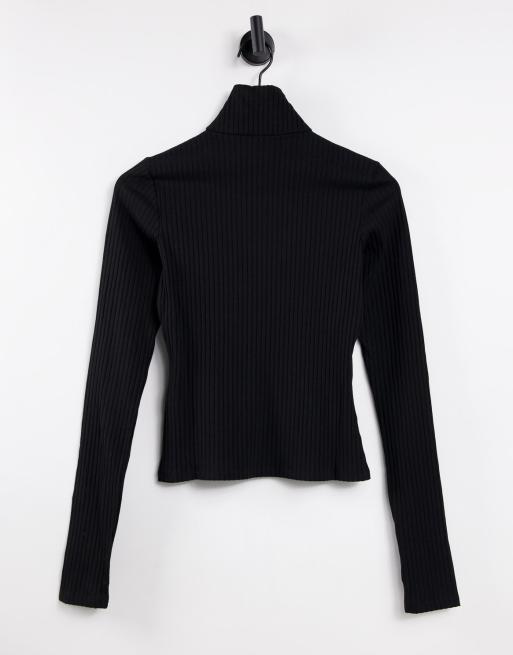 Monki - Geribbelde top met rits in zwart, 4 van 4