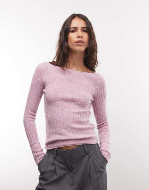 Monki gerippter Strickpullover in Pink - view 1