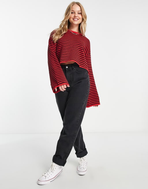 Rot Weiß Pullover Rot Schwarz Gestreift KAUF DICH GLÜCKLICH