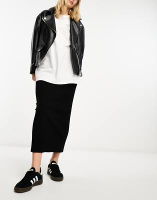 Monki ribbed midaxi skirt in black - ASOS Price Checker