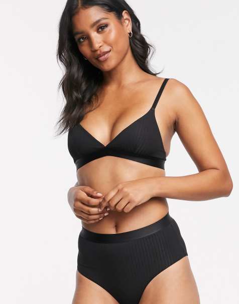Monki – Geripptes Bustier aus Bio-Baumwolle in Schwarz
