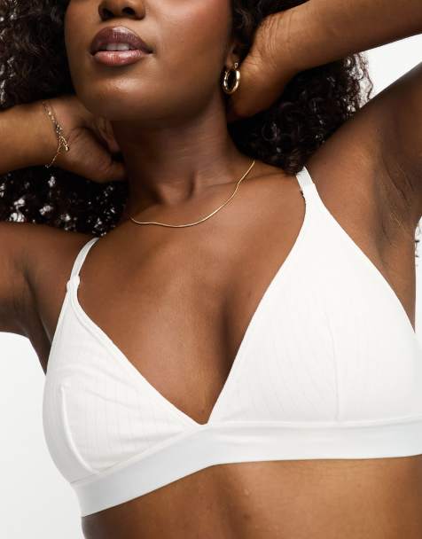 Monki – Geripptes Triangel-Bustier in Weiß - view 1
