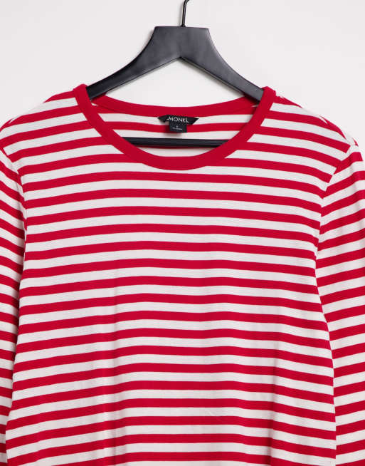 Te Haat streep Monki - Gestreept T-shirt met lange mouwen in rood | ASOS