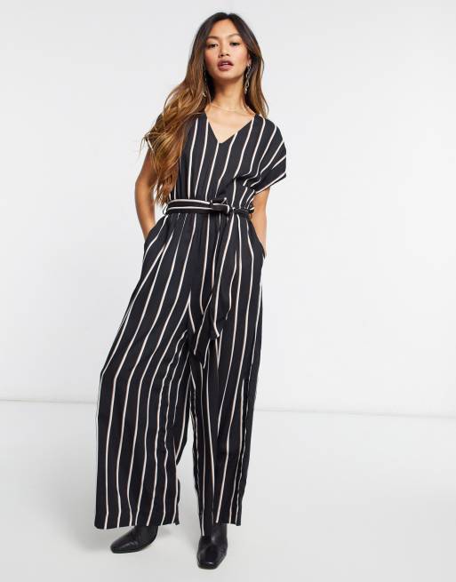 Monki – Gestreifter Jumpsuit mit weit geschnittenem Bein