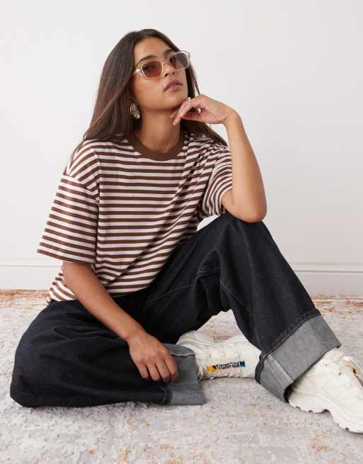 Monki – Gestreiftes Oversize-T-Shirt in Rosa und Braun, 2 von 4