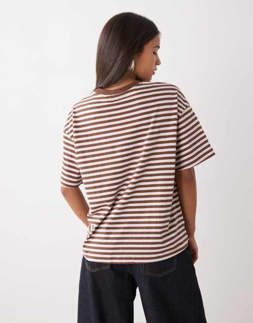Monki – Gestreiftes Oversize-T-Shirt in Rosa und Braun, 3 von 4