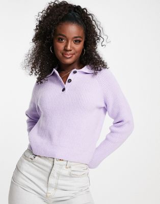 Monki knitted polo sweater in lilac - ASOS Price Checker